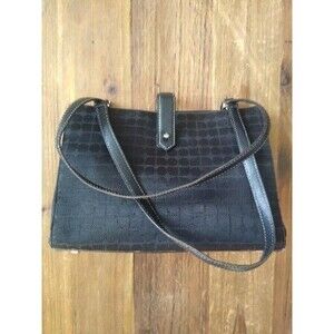 Vintage Kate SpadeBlack Logo Leather Fabric Shoulder Square Soho Tote Bag Y2K